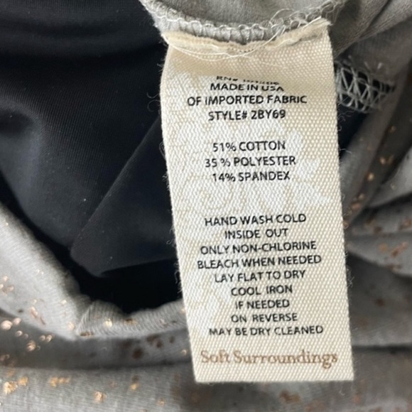 {EUC Soft Surroundings Metallic Gold Splatter High Waist Grey Legging Ruched XS} - Picture 12 of 12